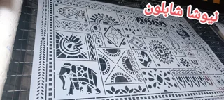 شابلون استنسیل مستطیل طرح ترکیبی فیل وماهی